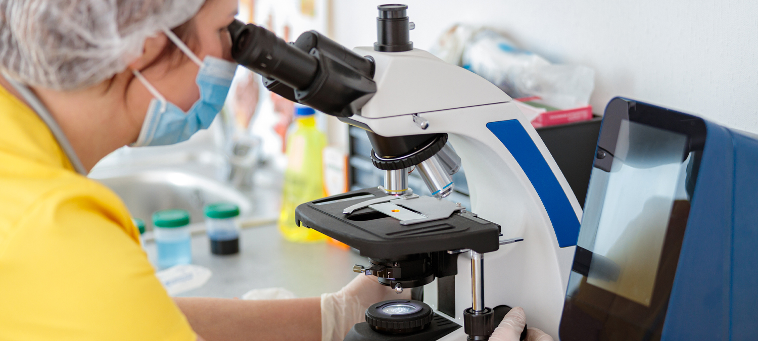 Laboratory - Staff Member Viewing Microscope